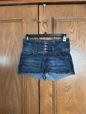 Wax Jean Dark Blue High-Waist Button-Fly Denim Shorts